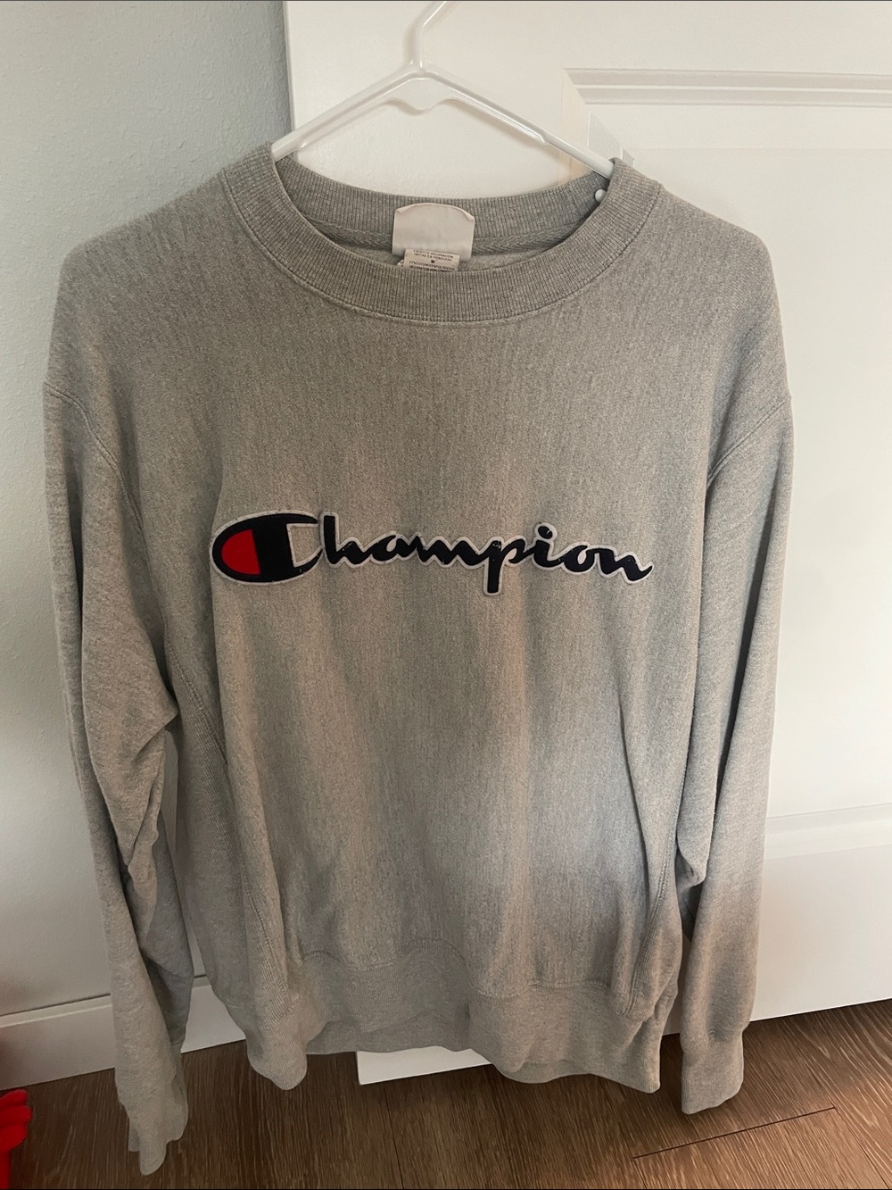Champion Grey Crewneck with Embroidered Logo
